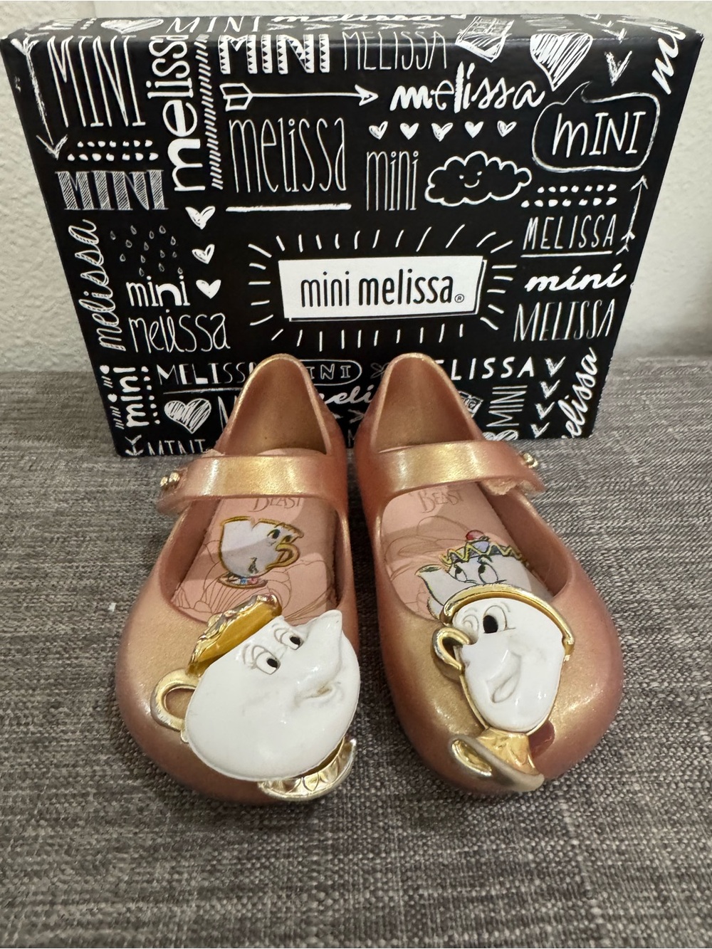 Mini Melissa x Disney Beauty & the Beast pink rose gold jelly shoes size 5